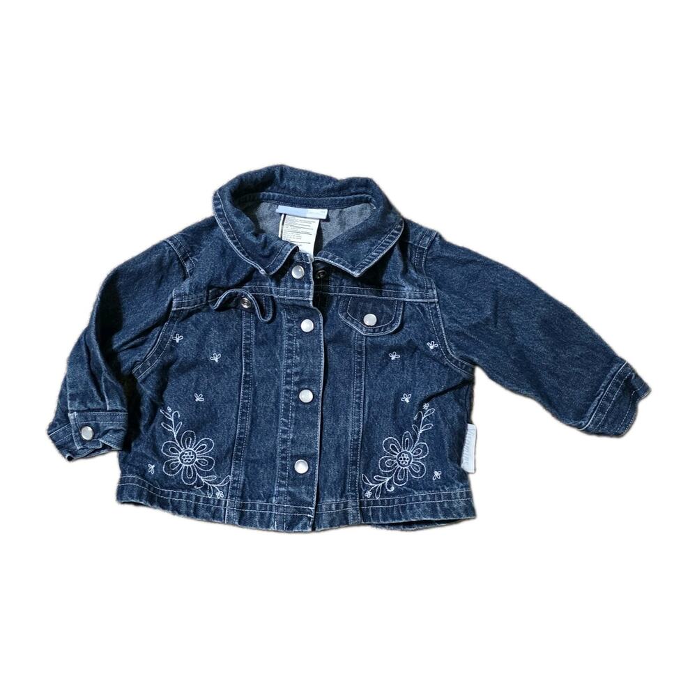 Y2K Girls Embroidered Floral Denim Jacket Size 3-6m Cottagecore